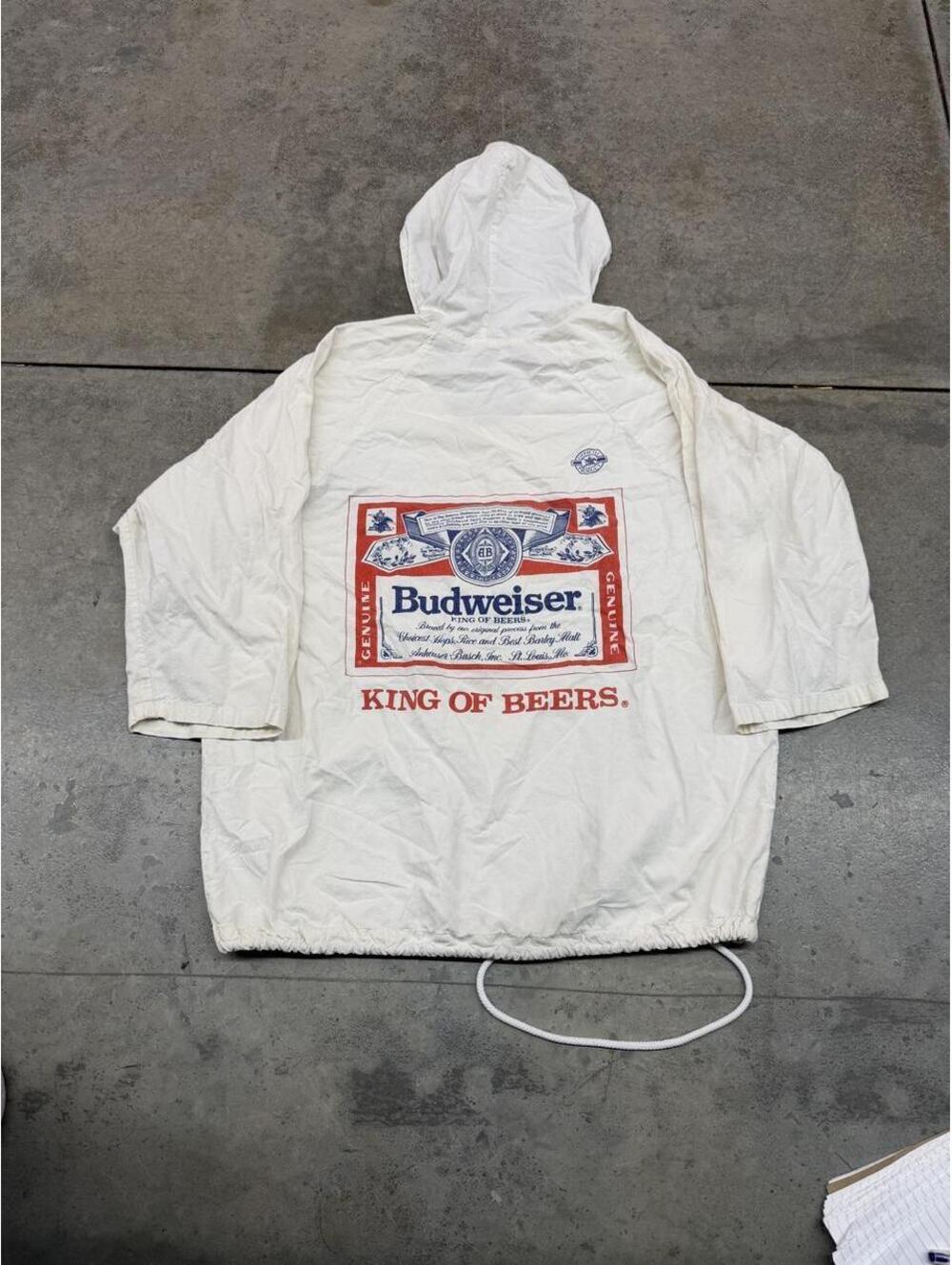 vintage budweiser king of beers alcohol white lightweight jacket size large